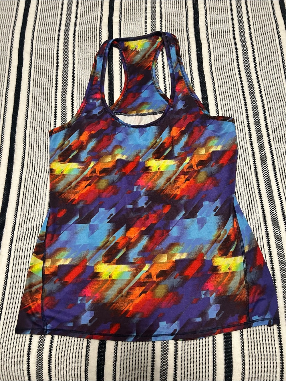 Athleta Multicolor Abstract Racerback Tank - Blue, Red, Yellow, Purple